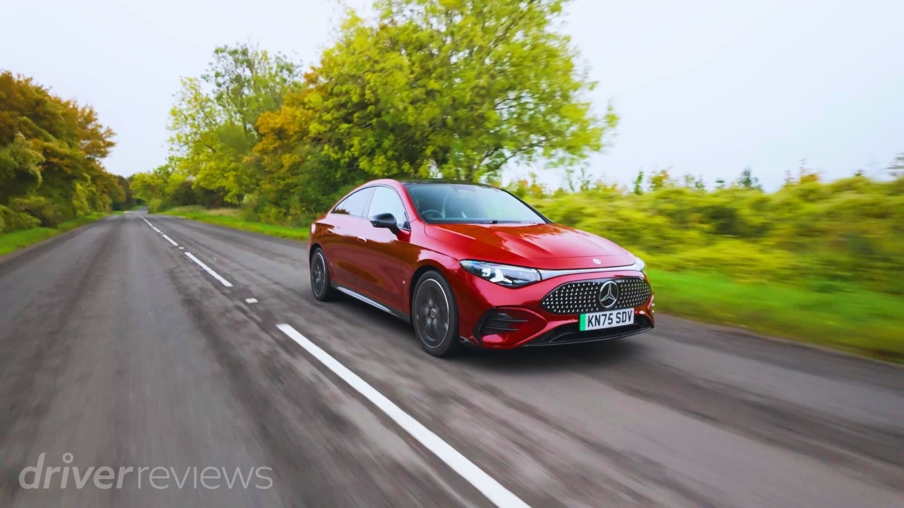 Mercedes-Benz CLA 250+ Electric driving on a country road in front three-quarter view
