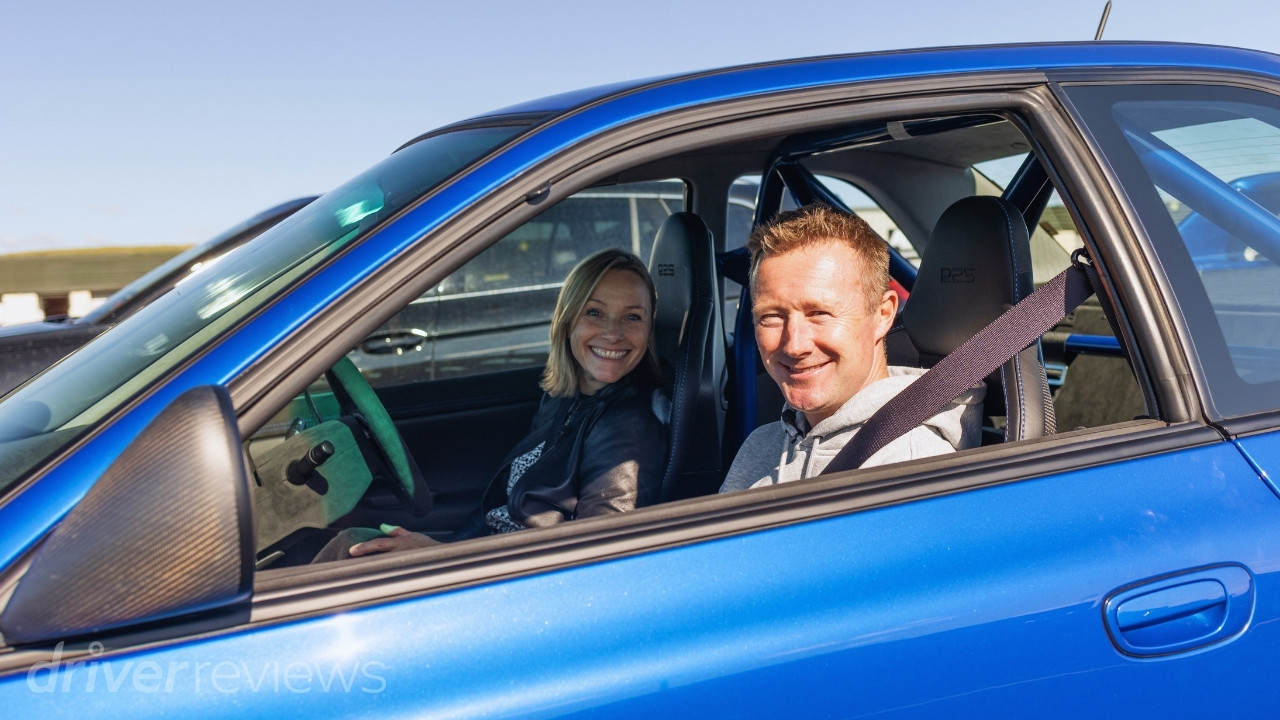 DriverReviews presenters in the Prodrive P25 at Knockhill Racing Circuit