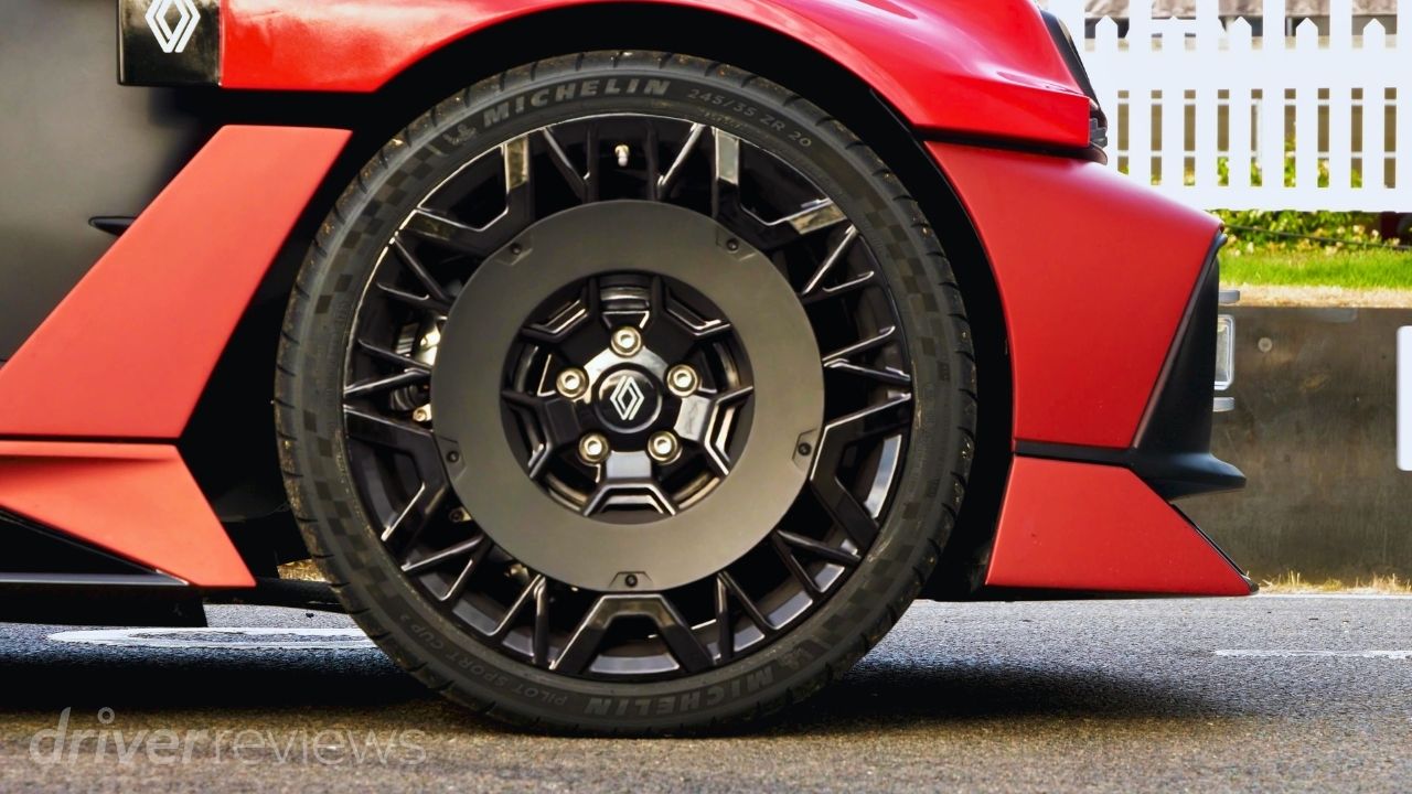 Renault 5 Turbo 3E 20-inch wheel close-up showing Michelin Pilot Sport Cup 2 tyre