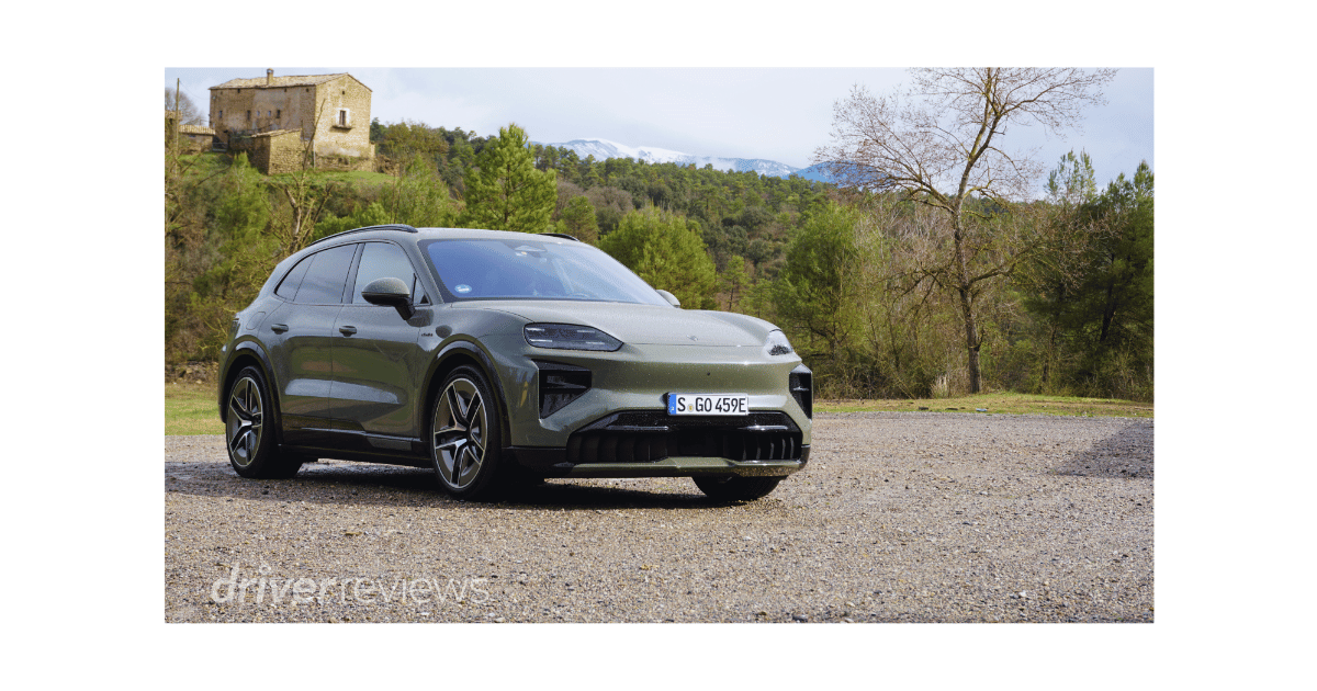 Porsche Cayenne Turbo Electric front three-quarter view at DriverReviews test location