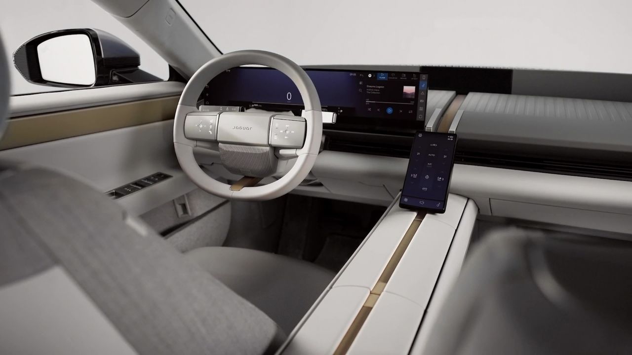 Jaguar Type 01 interior showing its centre console and driver's display