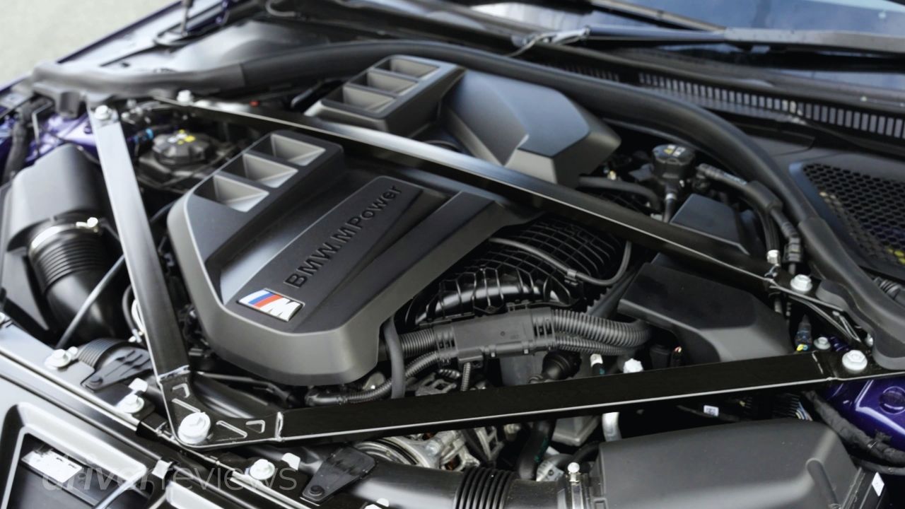 BMW M2 CS 3.0-litre inline six-cylinder twin-turbo engine bay with BMW M Power cover