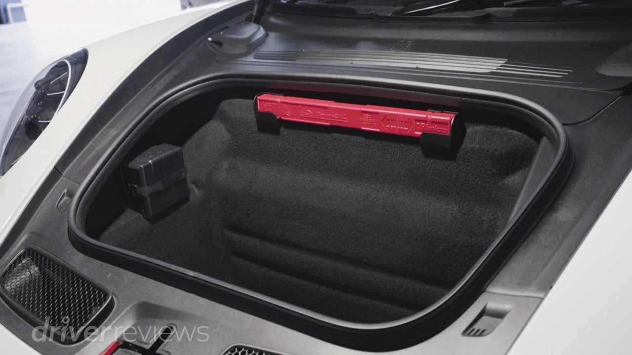 Porsche 911 GT3 992.2 front luggage compartment open showing typical 911 boot space