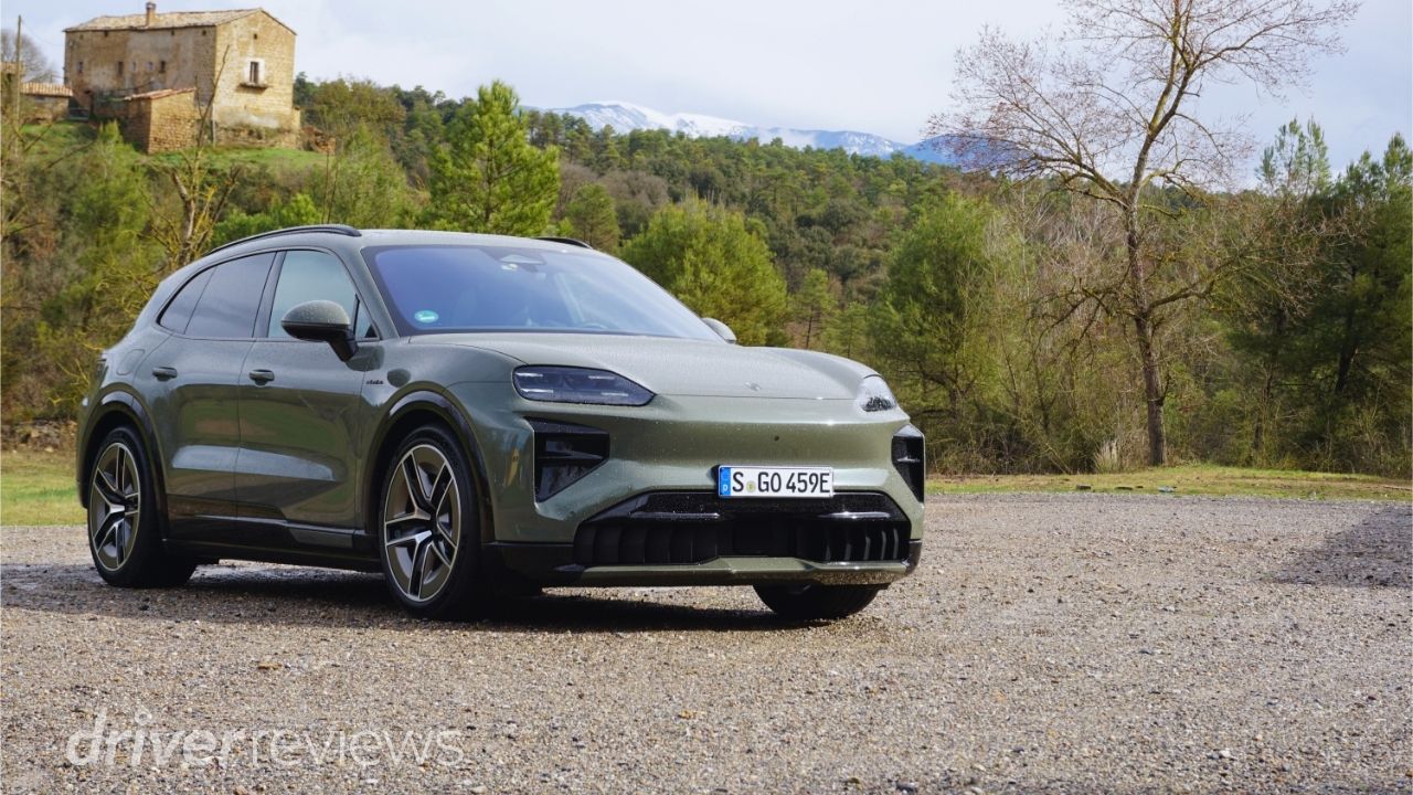 Porsche Cayenne Turbo Electric front three-quarter view at DriverReviews test location