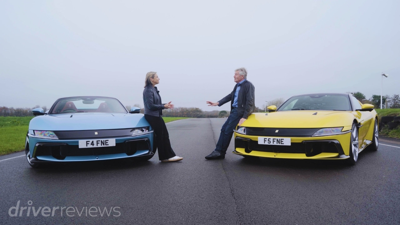 Vicki Butler-Henderson and Tiff Needell with Ferrari 12Cilindri Spider and Coupé at Llandow Circuit