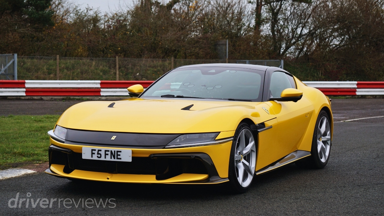 Yellow Ferrari 12Cilindri Coupé front three-quarter view at Llandow Circuit