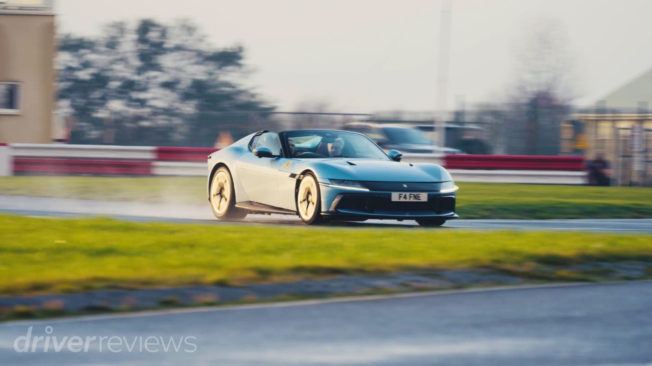 Blue Ferrari 12Cilindri Spider driving on track at Llandow Circuit