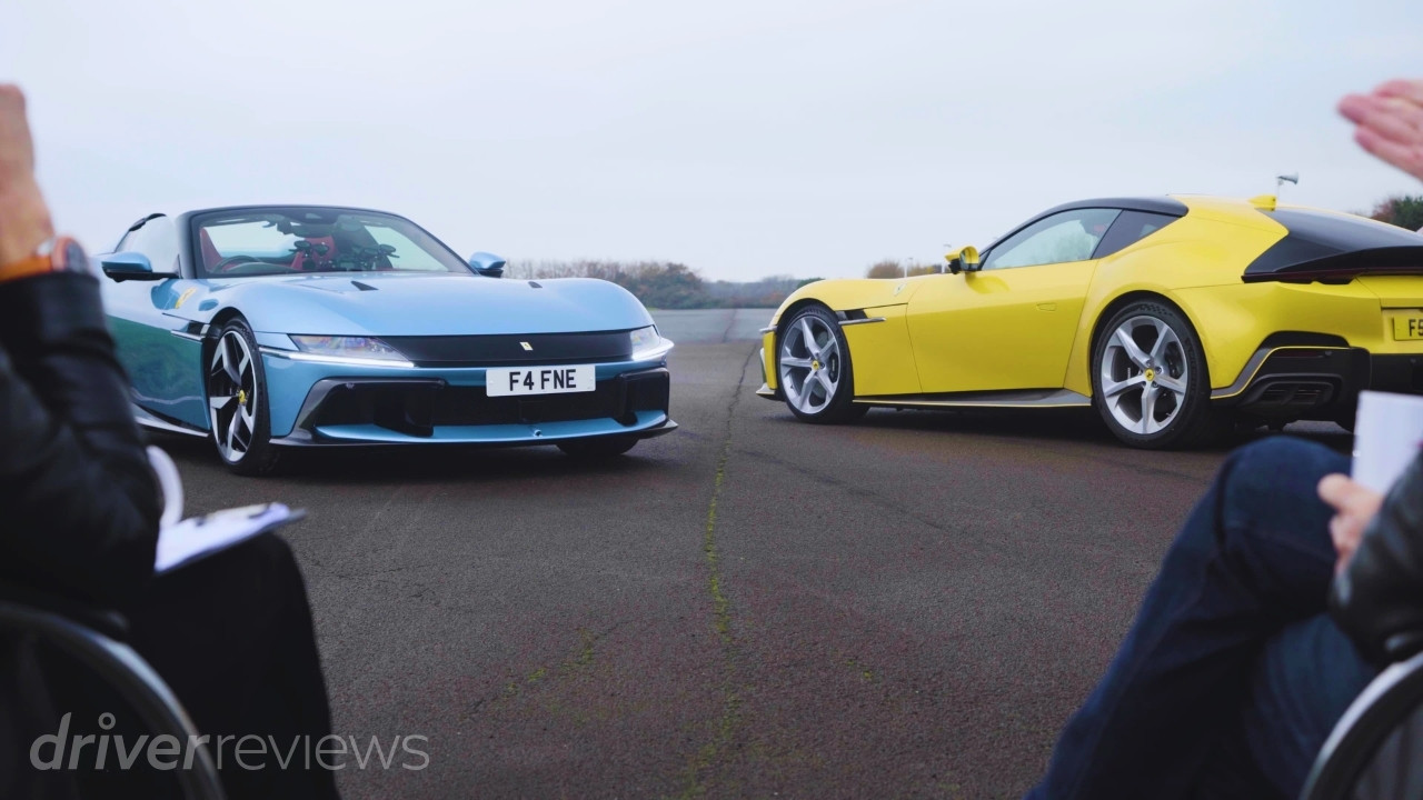 Vicki Butler-Henderson and Tiff Needell with Ferrari 12Cilindri Spider and Coupé at Llandow Circuit