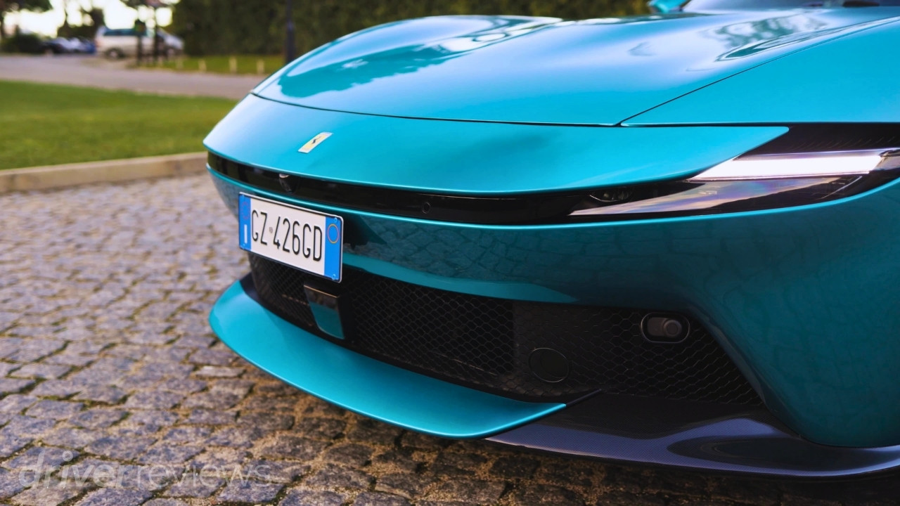 Ferrari Amalfi front design showing slim LED headlights and lower grille