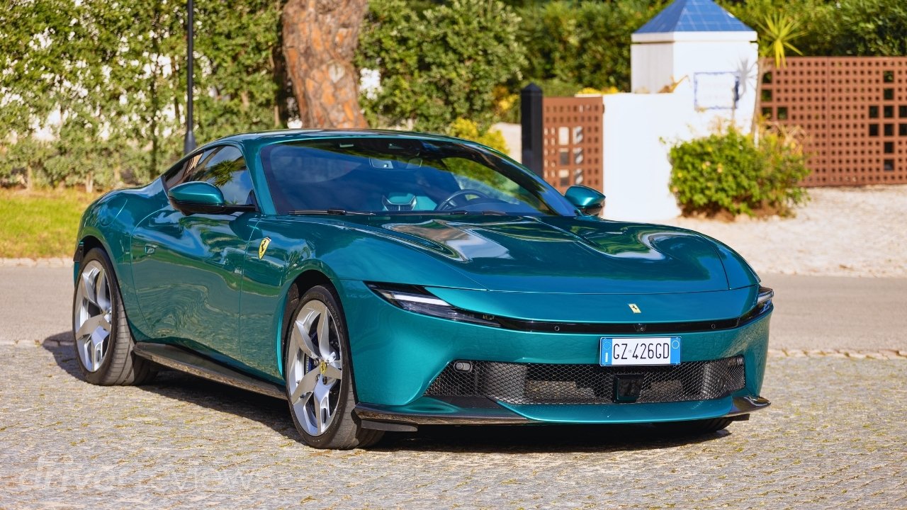 Green Ferrari Amalfi front three-quarter view in Portugal