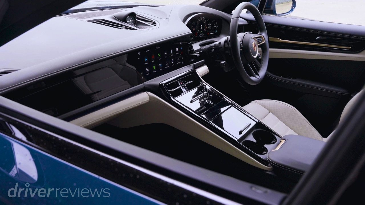 Porsche Panamera 4 E-Hybrid interior with digital displays, centre console and right-hand-drive cockpit