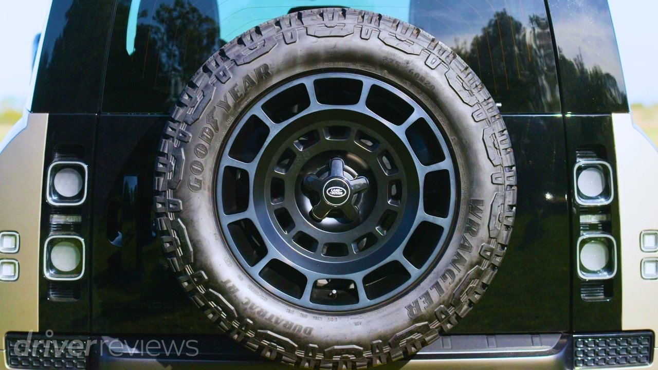 Goodyear Wrangler Duratrac RT spare tyre on Land Rover Defender OCTA